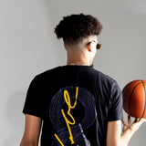 black broken numbers t-shirt male with basket ball